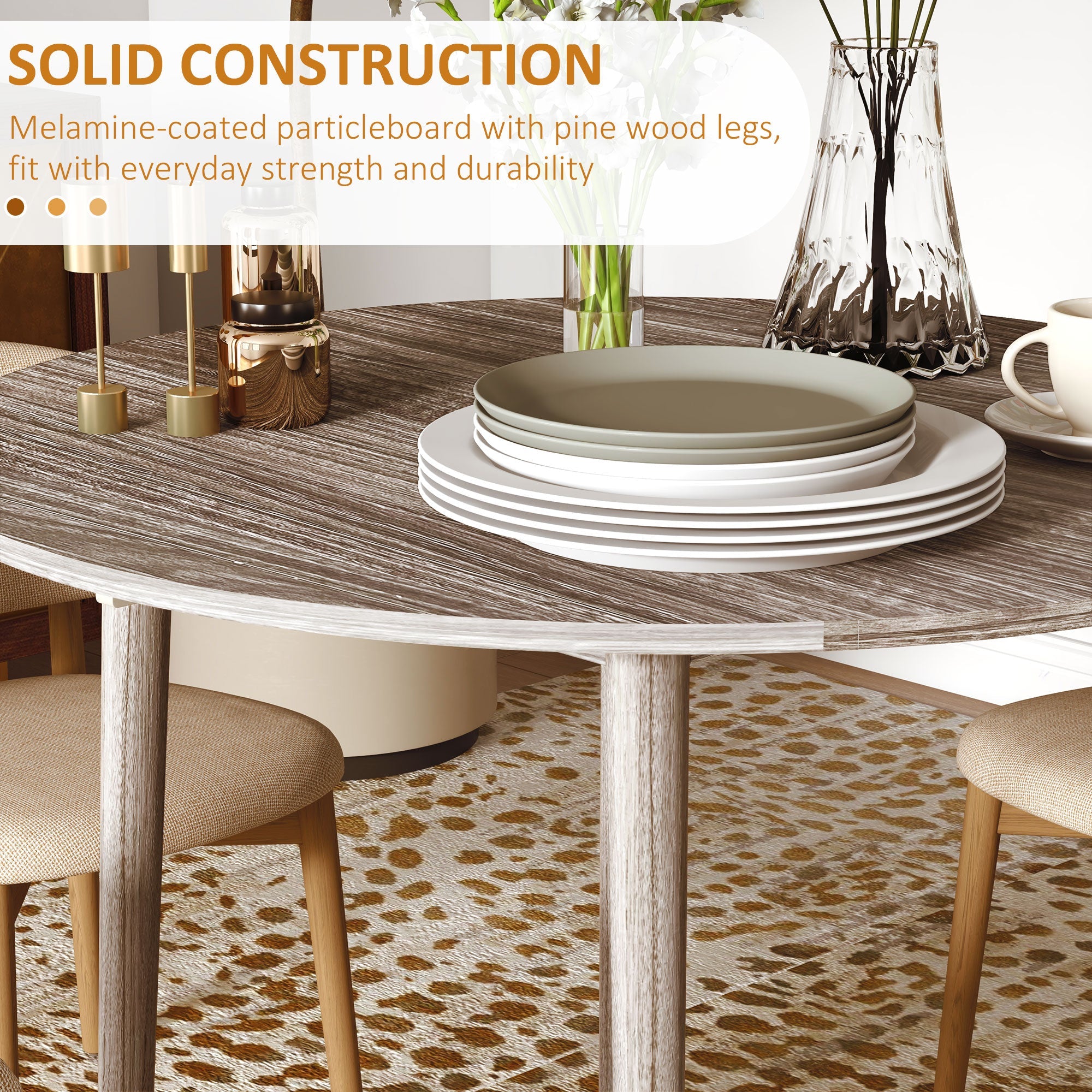 HOMCOM Folding Round Drop Leaf Kitchen Table Small Spaces Wood Legs Distressed Grey 