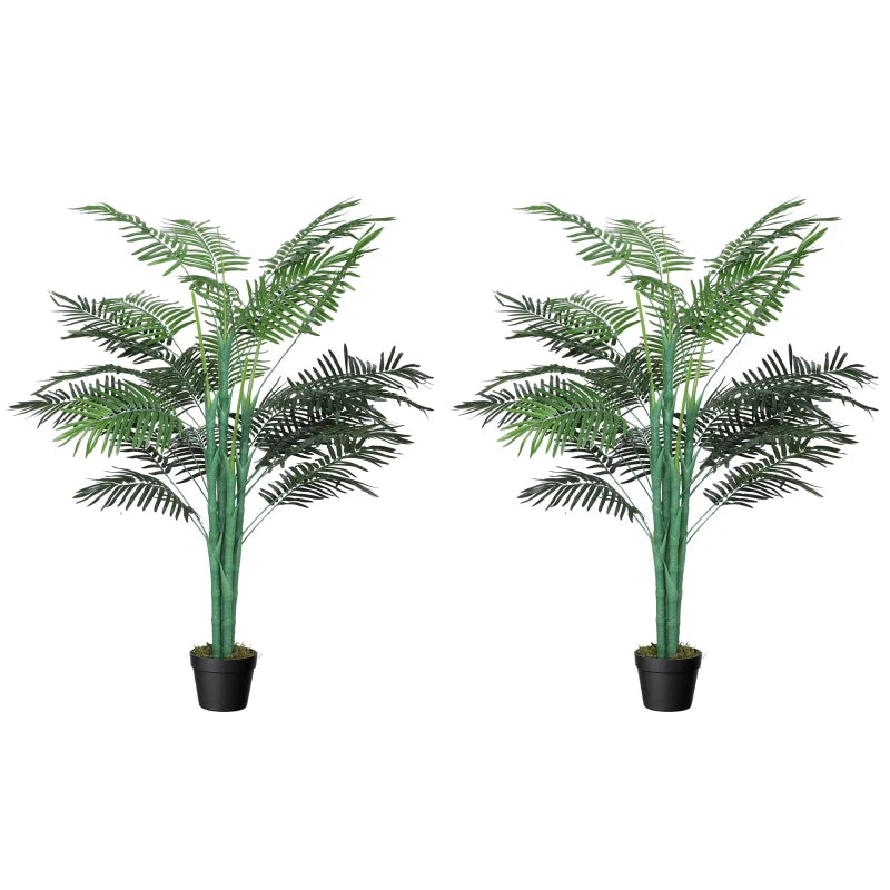 5FT Artificial Palm Tree Set of 2, Fake Tropical Tree with Lifelike Leaves, Faux Plant in Pot for Indoor Decoration, Green