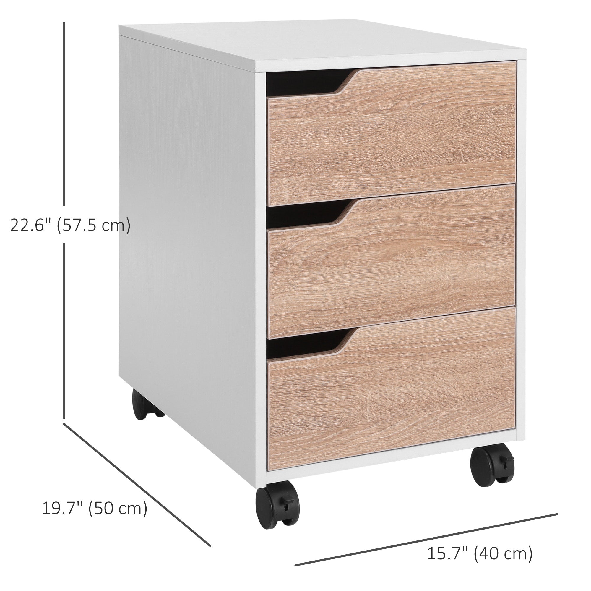 HOMCOM Mobile File Cabinet 3 Drawers Vertical Filing Organizer Wheels Office Storage Oak Furniture 