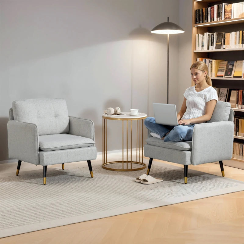 Accent Chairs Set of 2, Upholstered Armchairs with Tufted Back Cushion and Steel Legs for Living Room, Bedroom