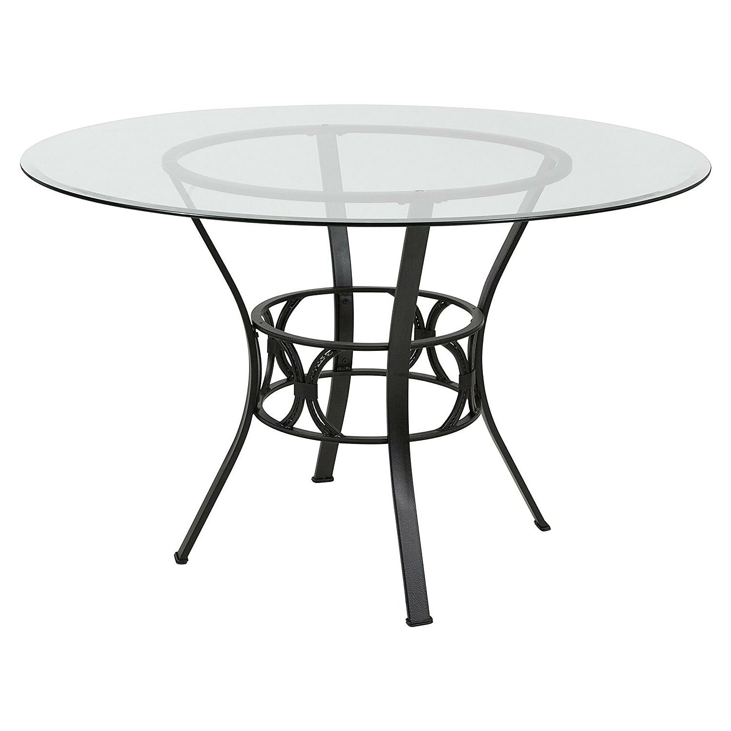 Round 48-inch Clear Glass Dining Table with Black Metal Frame - Free Shipping 