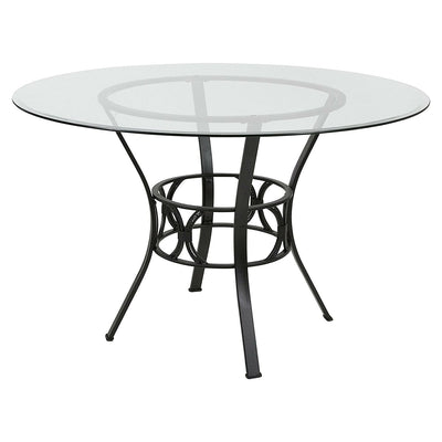 Round 48-inch Clear Glass Dining Table with Black Metal Frame - Free Shipping 