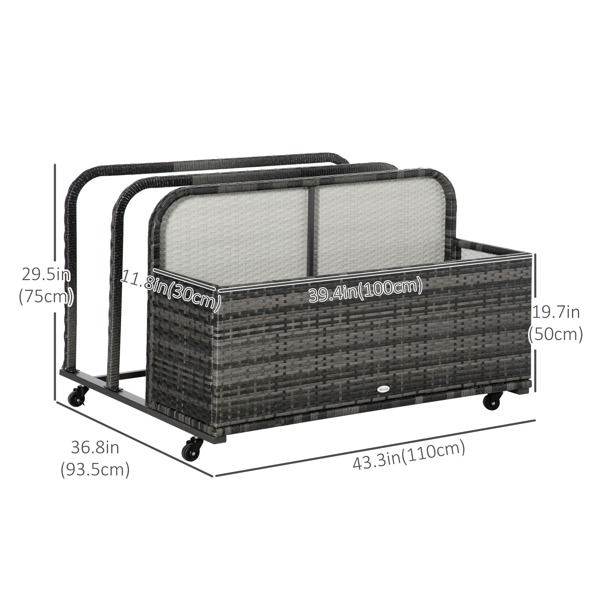 Outsunny Rattan Wicker Pool Storage Organizer Rolling for Floats Noodles Paddles Balls Towels Accessories Grey 
