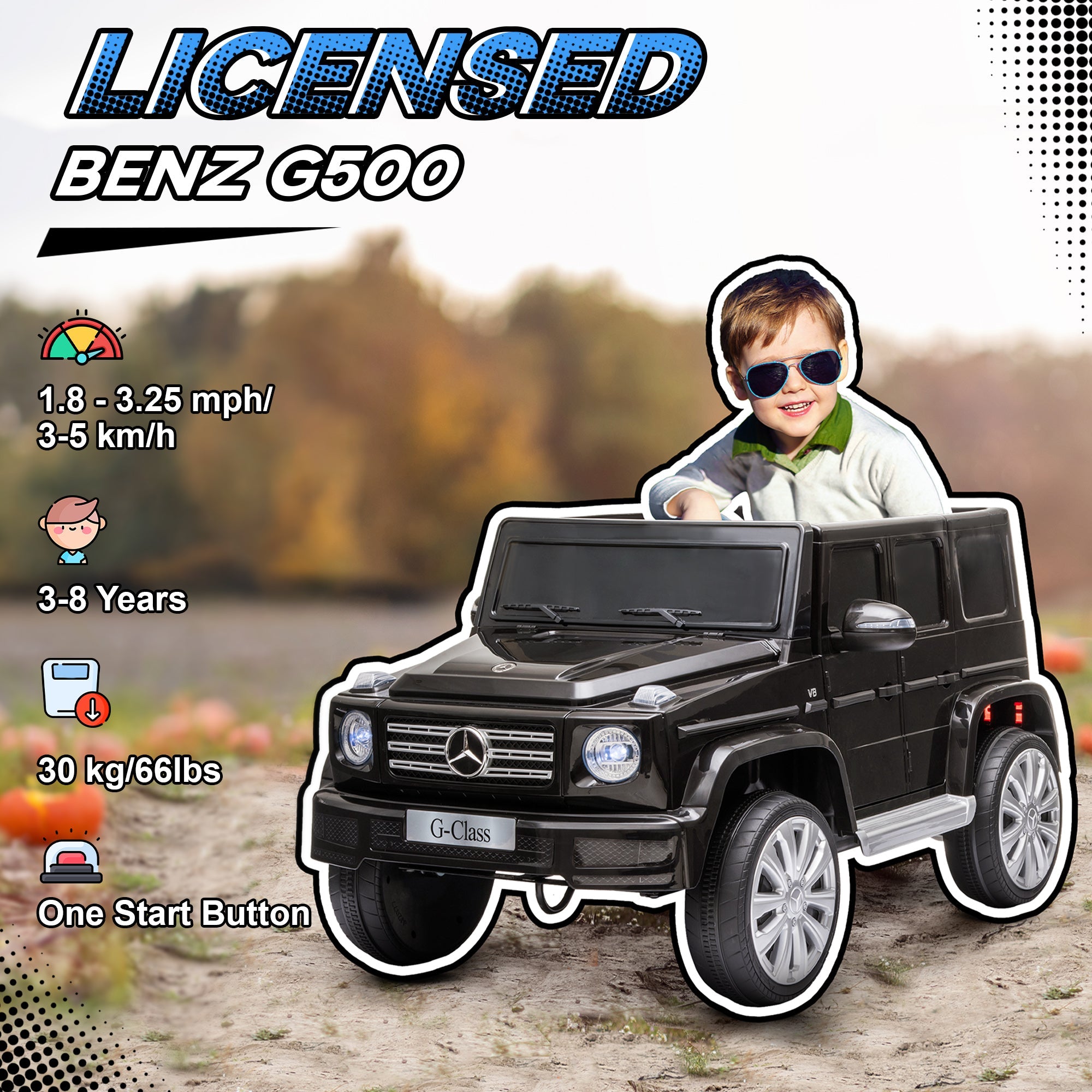 Aosom 12V Battery-Powered Kids Ride On Mercedes Benz G500 Car with Parental Remote Control Music Lights MP3 