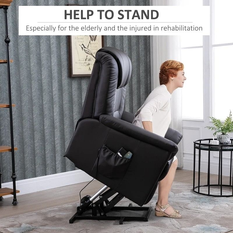 Brown Electric PU Leather Power Lift Chair with Remote Control & Side Pockets - Free Shipping