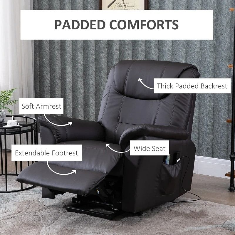 Brown Electric PU Leather Power Lift Chair with Remote Control & Side Pockets - Free Shipping