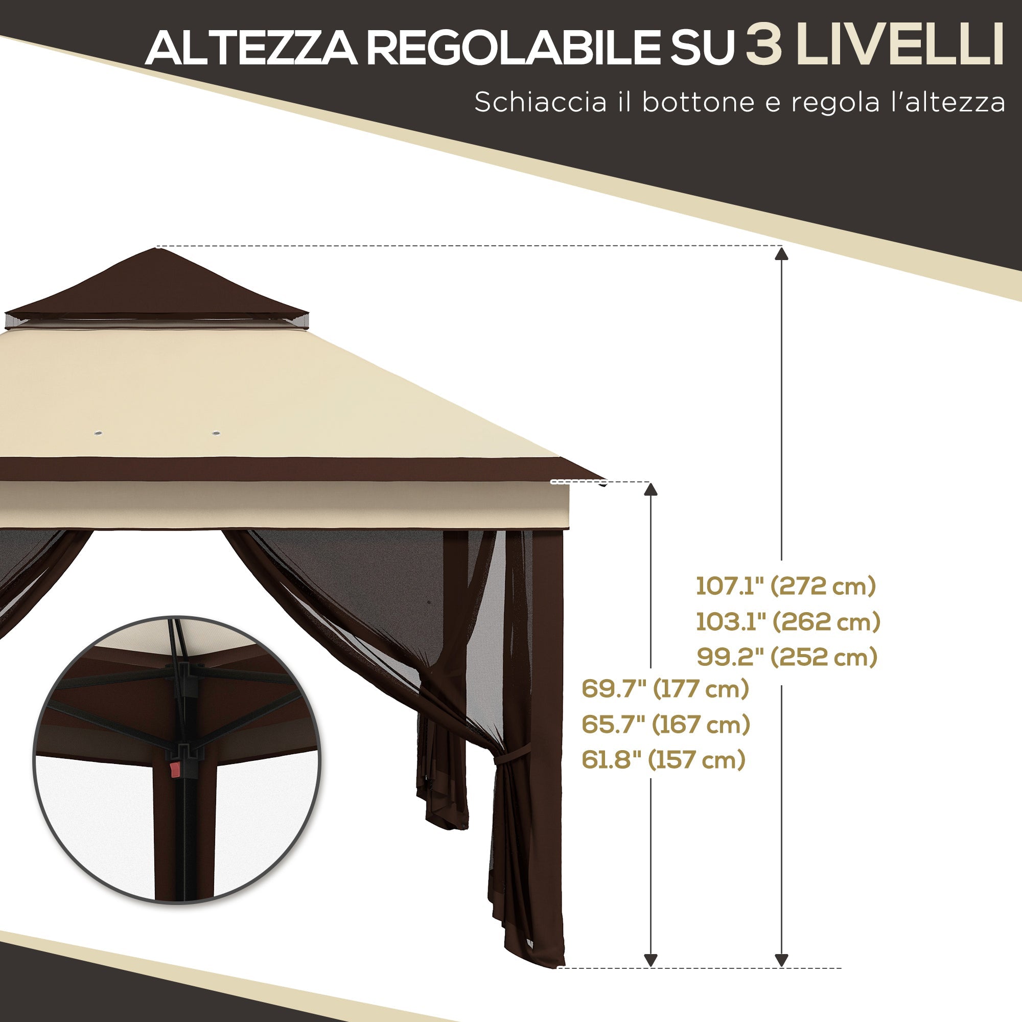 Outsunny 10.7 x 10.7ft Pop Up Gazebo, Adjustable Instant Sun Shelter with UV30+ Roof Cover, Removable Mesh Curtains, Beige 