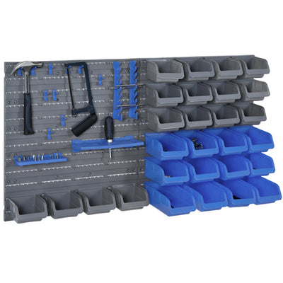 DURHAND Wall Storage System: 44-Bin Pegboard Organizer with Hooks for Garage Tool Storage, Blue 