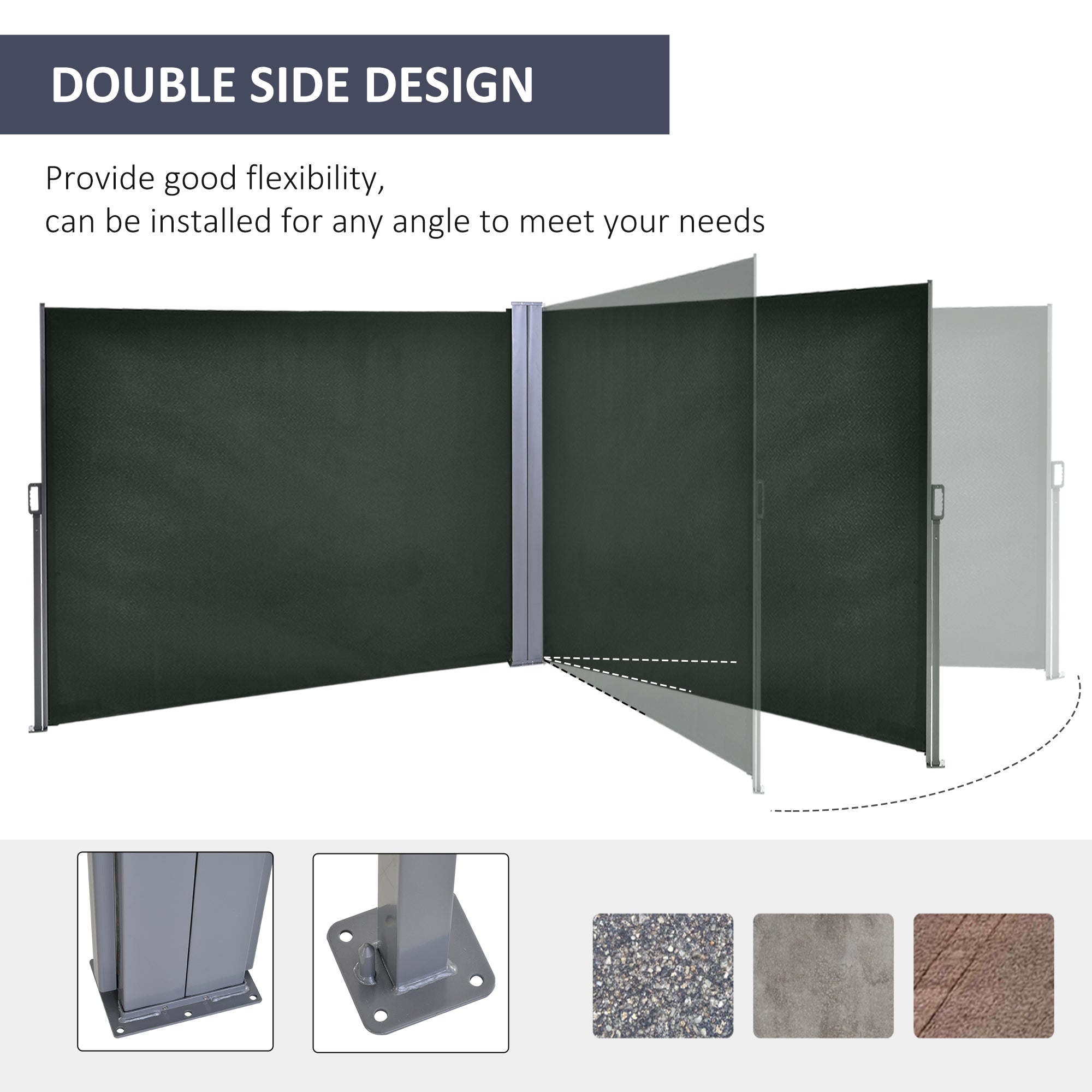 Outsunny Double Retractable Side Awning, 236x71 Outdoor Privacy Wall for Garden & Balcony, UV Protection, Grey 