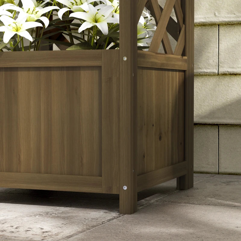 Raised Garden Bed Wood Planter with Trellis for Vine Climbing, 16" x 16" x 57", Carbonized