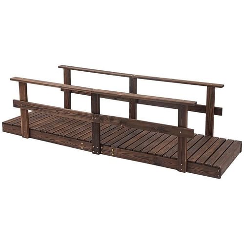 7 ft. Outdoor Wooden Garden Bridge with Hand Rails in Carbonized Wood Finish - Free Shipping