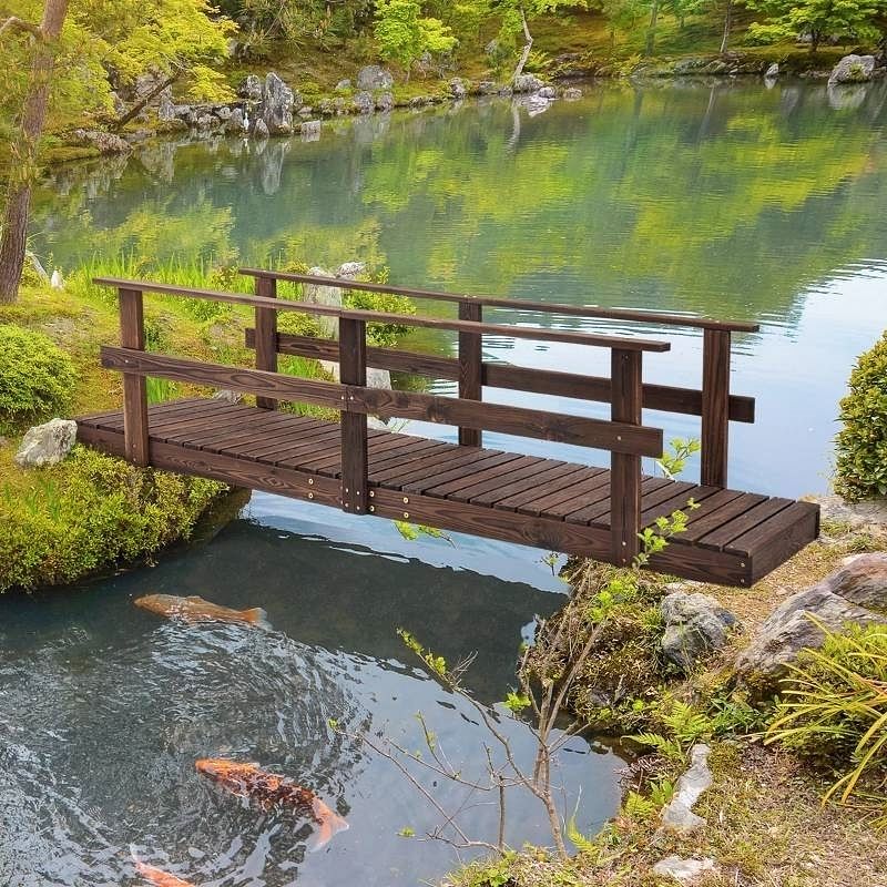 7 ft. Outdoor Wooden Garden Bridge with Hand Rails in Carbonized Wood Finish - Free Shipping