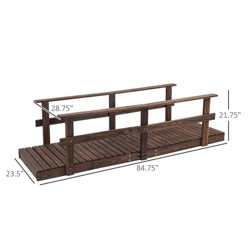 7 ft. Outdoor Wooden Garden Bridge with Hand Rails in Carbonized Wood Finish - Free Shipping