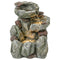 Outdoor Fountain with LED Lights Adjustable Flow Cascading Waterfall 3-Tier Rustic Rock Look Grey