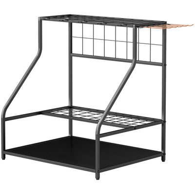 Outsunny 3-Tier Yard Tool Tower Rack, Garden Tool Organizer with Hooks for Long-Handled Rakes, Shovel, Broom, Orange 