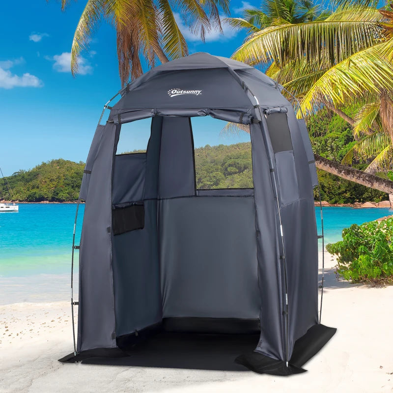60" x 60" x 82" Shower Tent Extra Wide Changing Room Privacy Portable Camping Shelters with Windows & Floor Mat, Dark Blue
