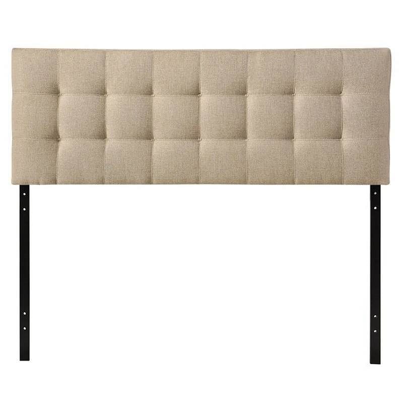 Full size Modern Beige Tan Taupe Fabric Tufted Upholstered Headboard - Free Shipping