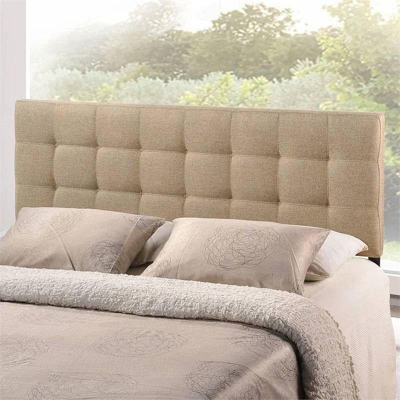 Full size Modern Beige Tan Taupe Fabric Tufted Upholstered Headboard - Free Shipping