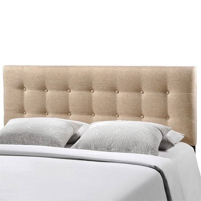 Full size Beige Tan Taupe Fabric Upholstered Button Tufted Headboard - Free Shipping