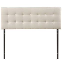 Queen size Modern Ivory Fabric Upholstered Button Tufted Headboard - Free Shipping 