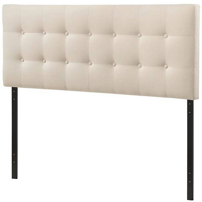 Queen size Modern Ivory Fabric Upholstered Button Tufted Headboard - Free Shipping 