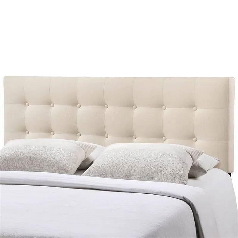 Queen size Modern Ivory Fabric Upholstered Button Tufted Headboard - Free Shipping 