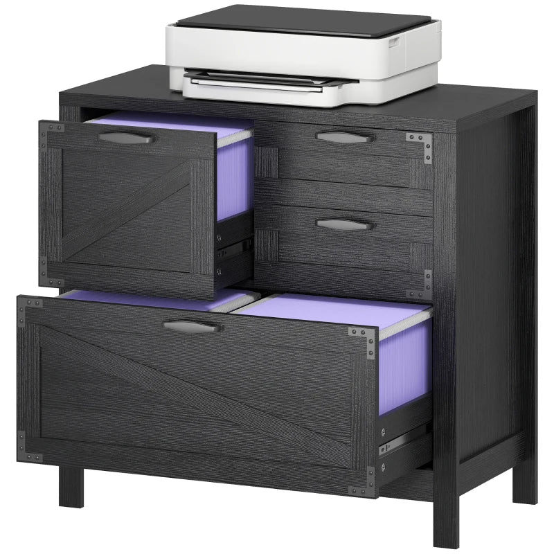 Lateral Filing Cabinet, Farmhouse File Cabinet with 4 Drawers, Fit Letter/A4/Legal Hanging Files, Black Wood Grain