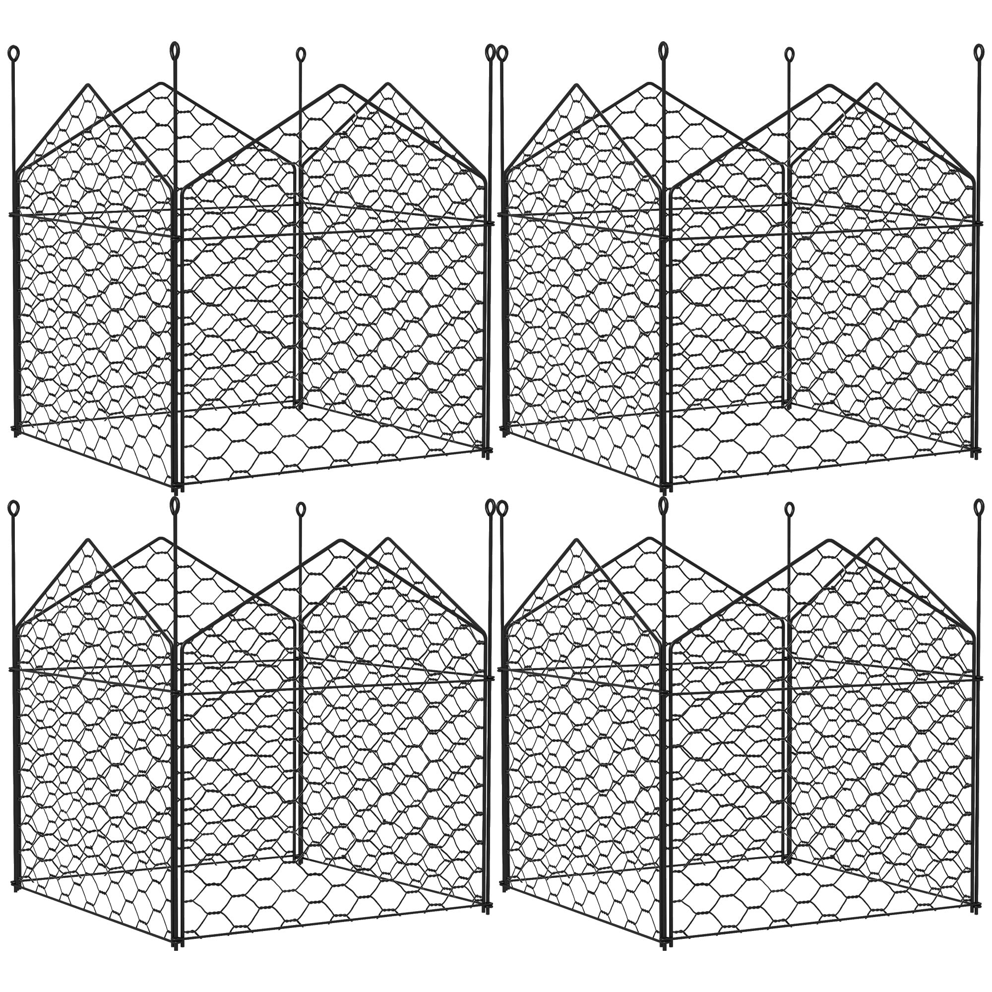 Outsunny 4 Pack Metal Garden Cloches 12"x14" Plant Cages Black Crop Protection to Keep Animals Out 