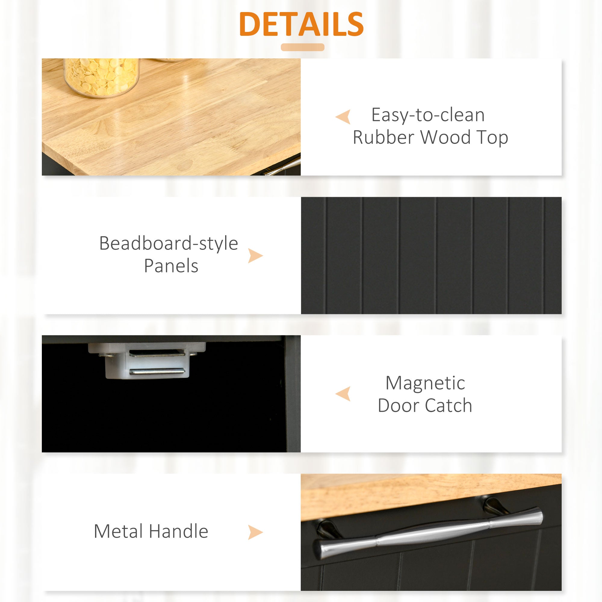 HOMCOM Mobile Kitchen Maestro: Rubber Wood Top Cart with Storage Drawers, Towel Rack, Black Cabinet 