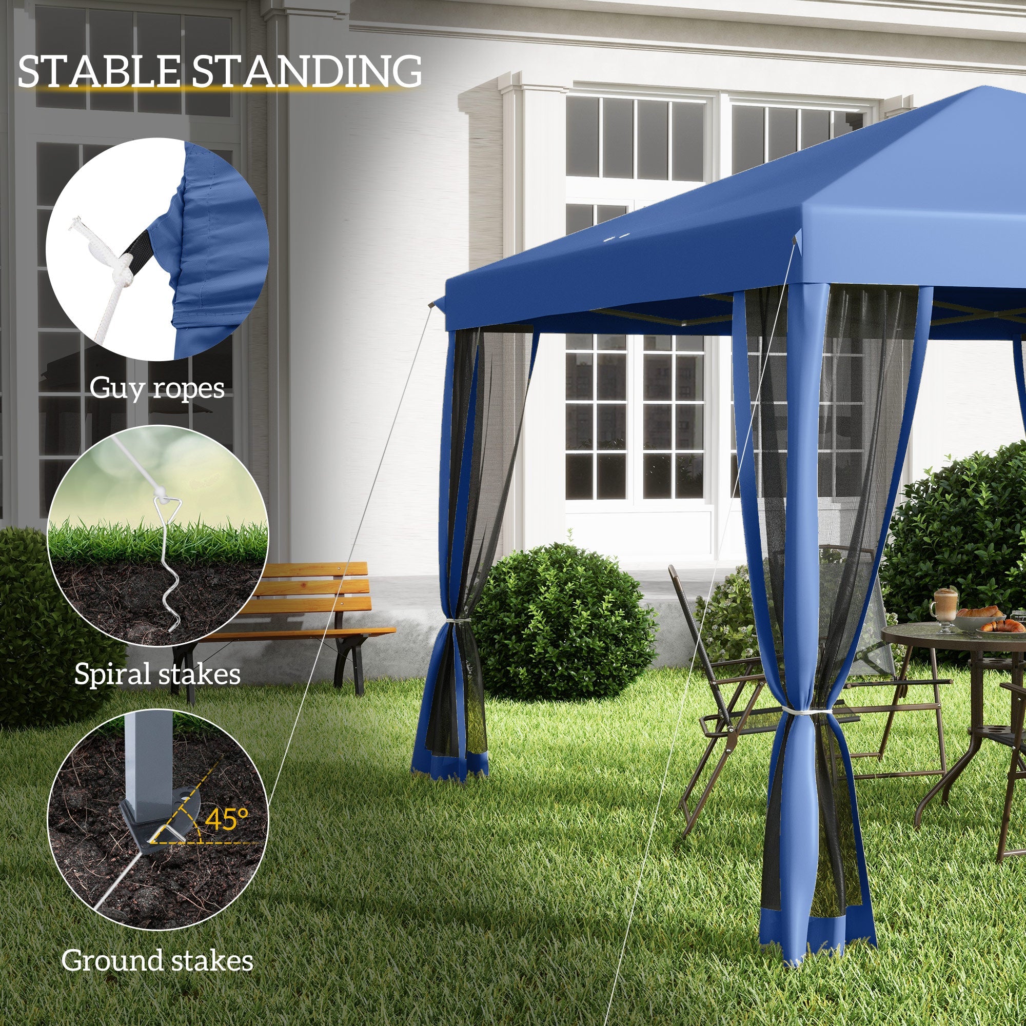 Outsunny 10' x 10' Pop Up Canopy Tent Gazebo with Removable Mesh Sidewall Netting, Carry Bag for Backyard Patio Outdoor, Blue 
