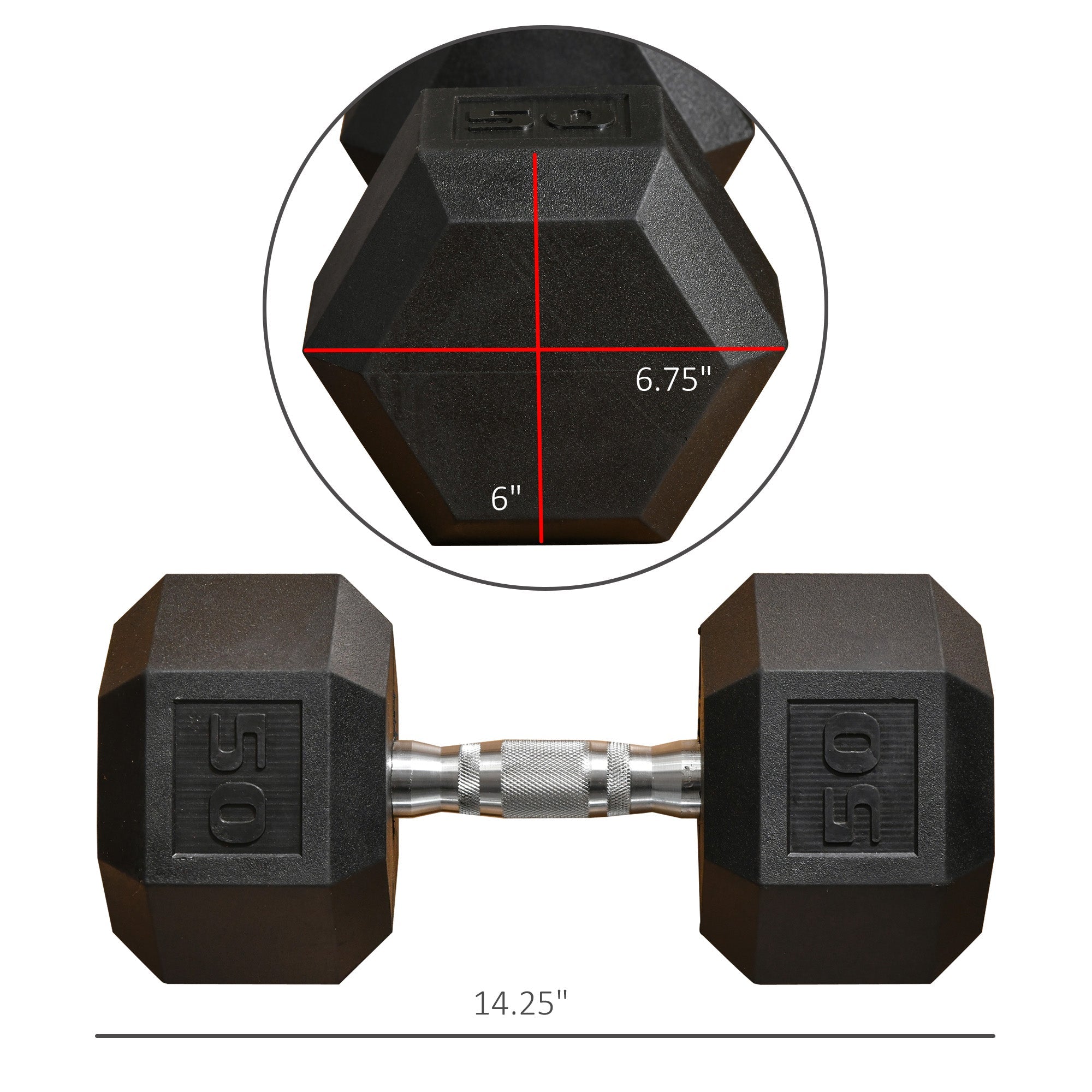 Soozier 50lbs Rubber Dumbbells: Hand Weight Barbell for Body Fitness Training at Home or Office, Black Finish 