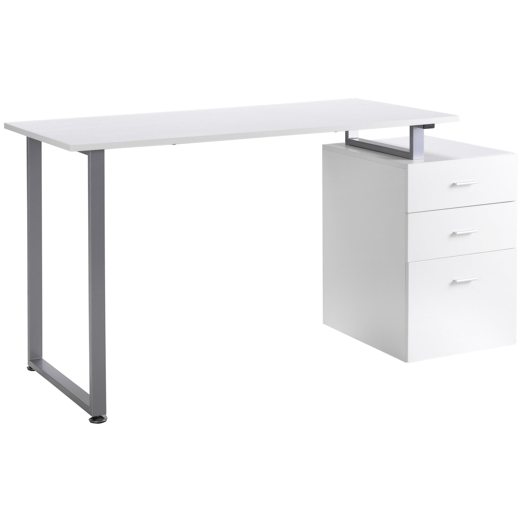 HOMCOM 47" White Computer Desk - Versatile Writing Table Workstation with Reversible File Drawers & Metal Frame 
