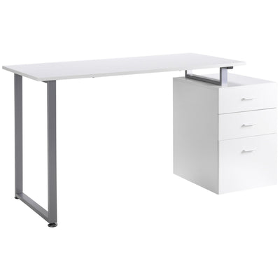 HOMCOM 47" White Computer Desk - Versatile Writing Table Workstation with Reversible File Drawers & Metal Frame 