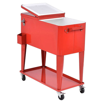 80 Quart Red Sturdy Rolling Steel Construction Cooler - Free Shipping 