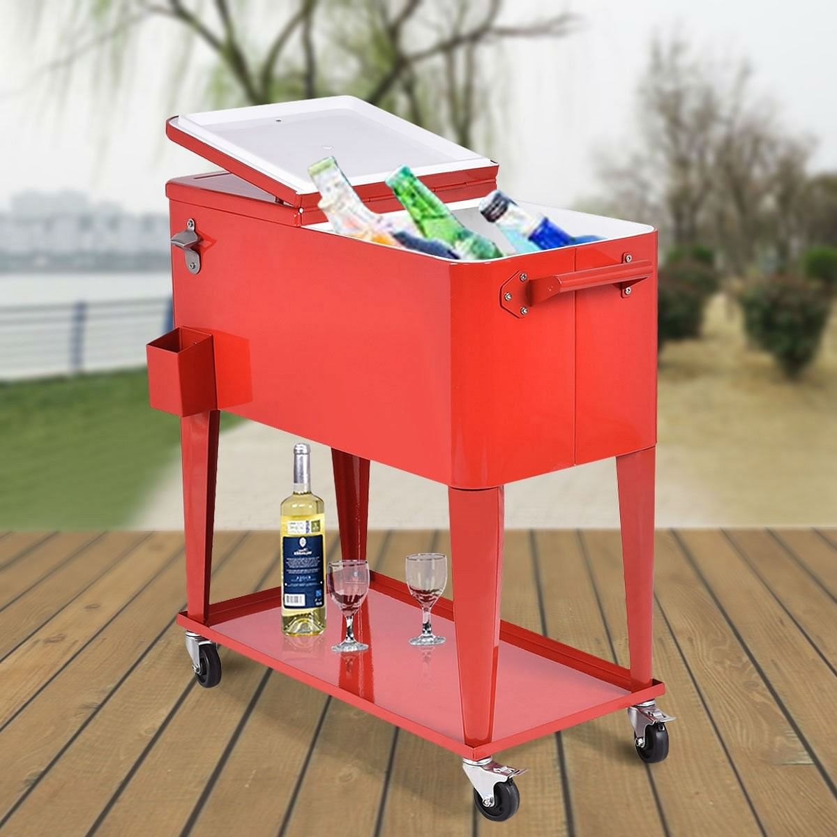 80 Quart Red Sturdy Rolling Steel Construction Cooler - Free Shipping