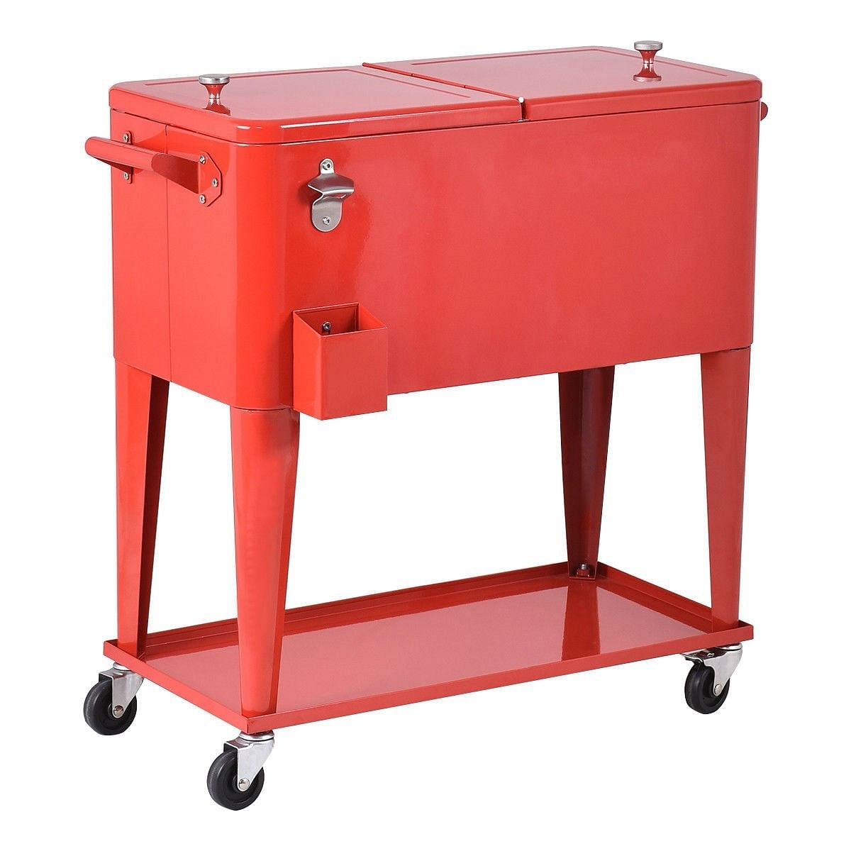 80 Quart Red Sturdy Rolling Steel Construction Cooler - Free Shipping