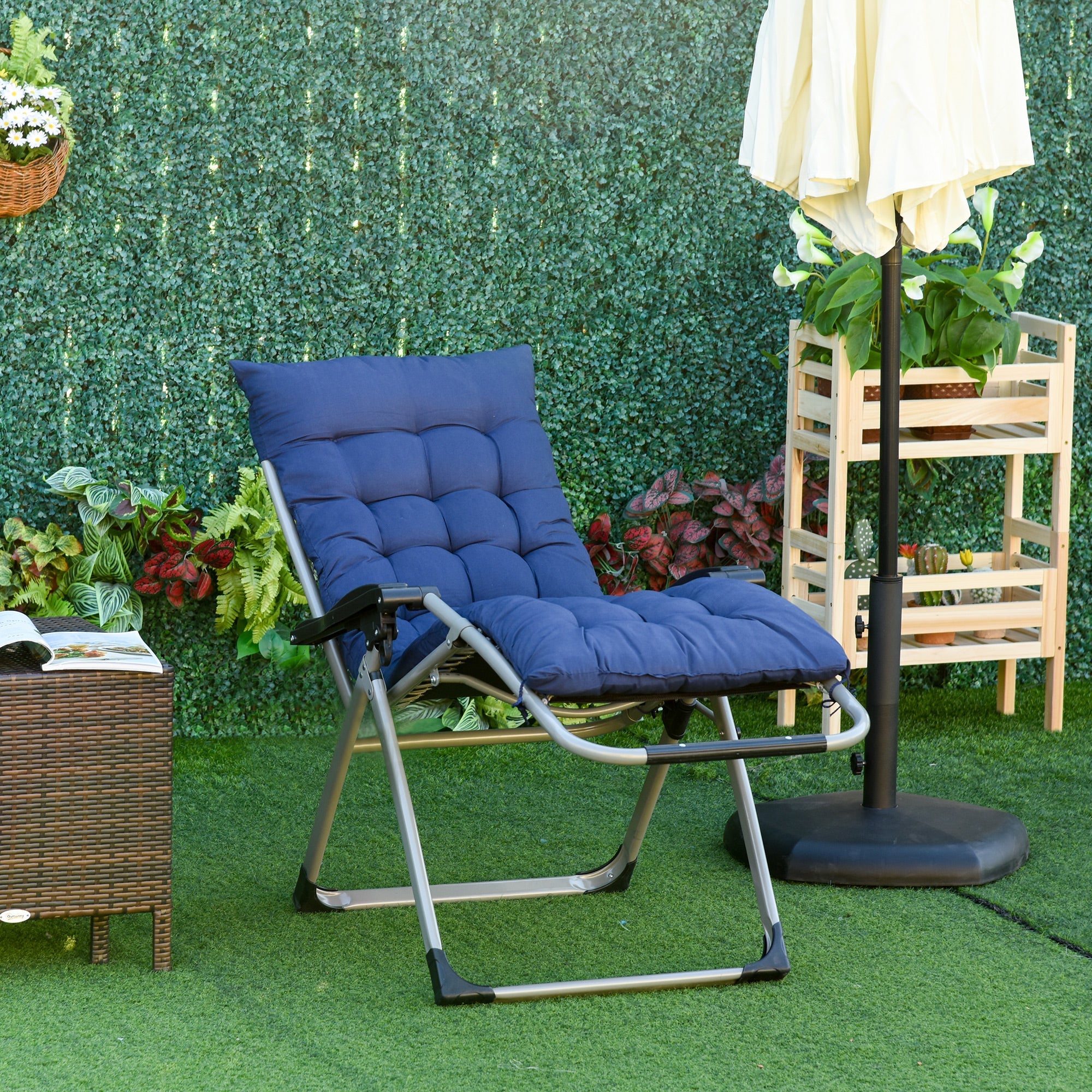 Outsunny Reclining Zero Gravity Chair Folding Garden Sun Lounger with Cushion Headrest Blue 