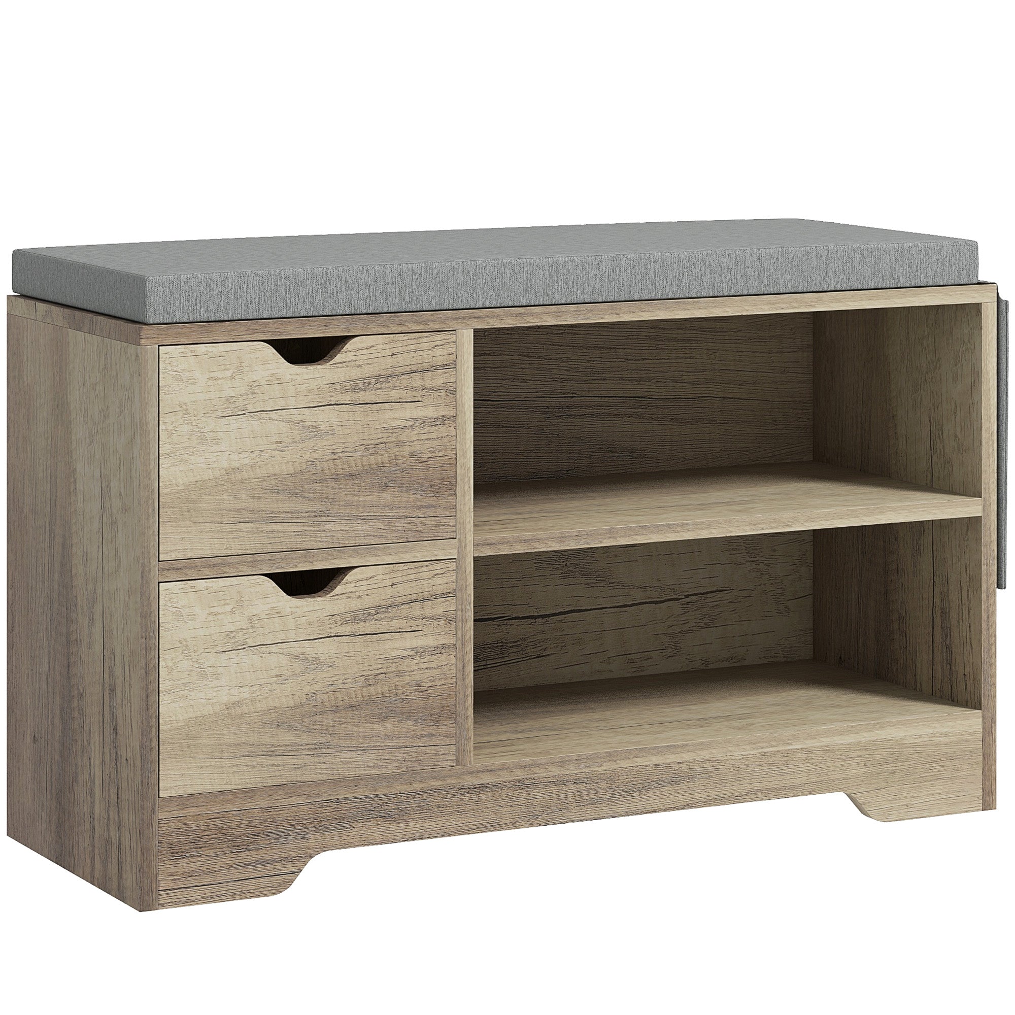 HOMCOM Upholstered Shoe Storage Bench w/ Seat, Entrance Bench w/ Drawer Open Shelves and Pocket for Hallway, Grey 