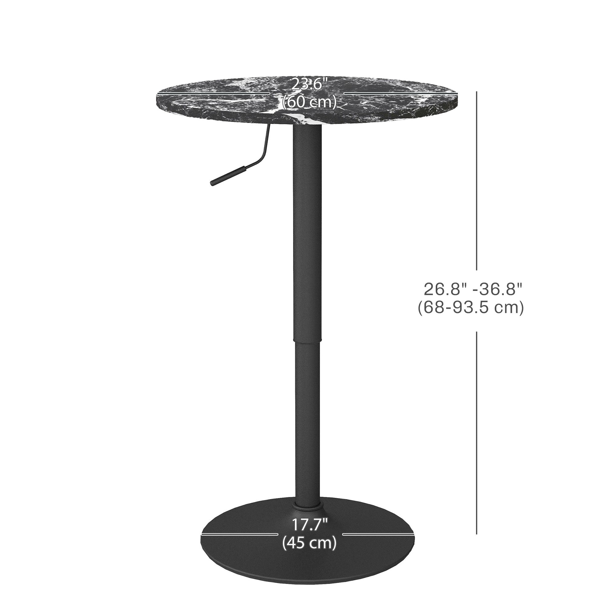 HOMCOM Adjustable Bar Table for 2, Round Pub Table with Steel Base for Home Bar, Small Dining Room, Black Marble 