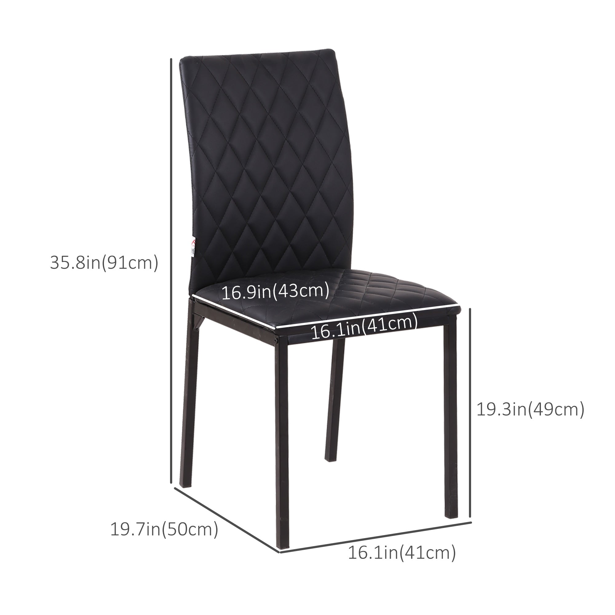 HOMCOM Set of 4 Black Modern Dining Chairs Upholstered Faux Leather with Metal Legs for Kitchen 