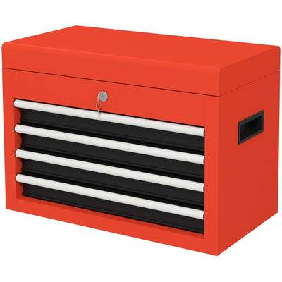 DURHAND Lockable Tool Chest Supremacy: Portable 4 Drawers Top Storage Steel Box with Latch and Keys for Garage, Red Finish 