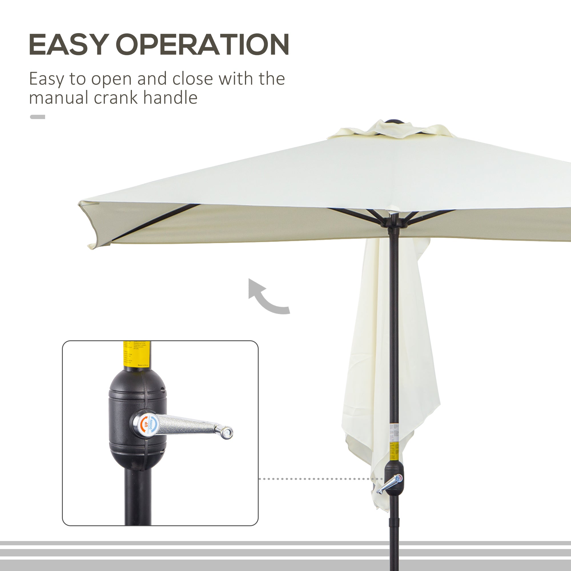 Outsunny 8ft Half Round Umbrella, Outdoor Balcony Parasol Patio Garden Outdoor Window Sun Shade w/ 5 Ribs Beige 