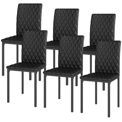 HOMCOM Set of 6 Modern Dining Chairs, Tufted High Back Side Chairs with Upholstered Seat, Steel Legs for Living Room, Black 