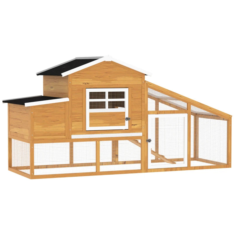 79" Wooden Chicken Coop, Outdoor Hen House, Poultry Habitat with Removable Tray, Nesting Box, Run, Ramp, Brown