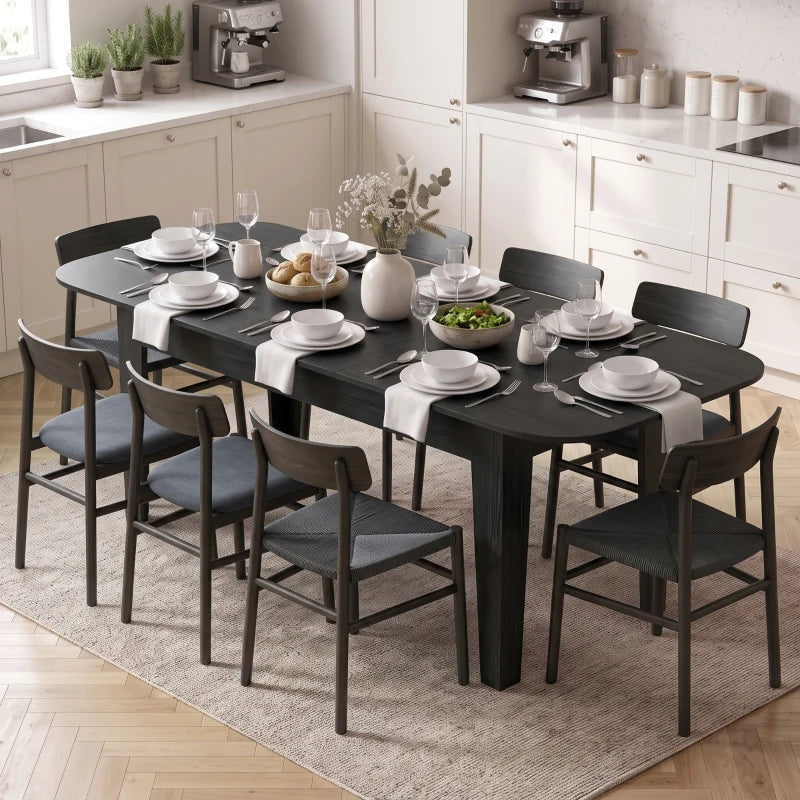 Extendable Oval Dining Table for 4–6 People – Farmhouse Expandable Kitchen Table - Black Wood Grain/ Oak