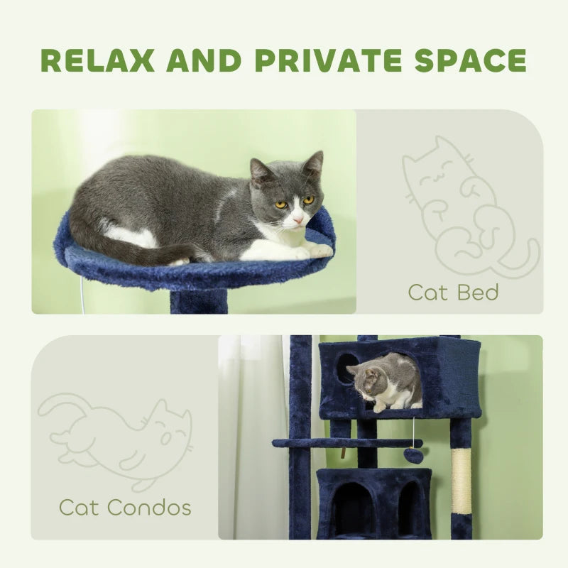 54" Cat Tree, Multi-Level Cat Tower with Scratching Posts, Cat Condos, Bed, Platforms, Ramp, Toy Ball, Dark Blue