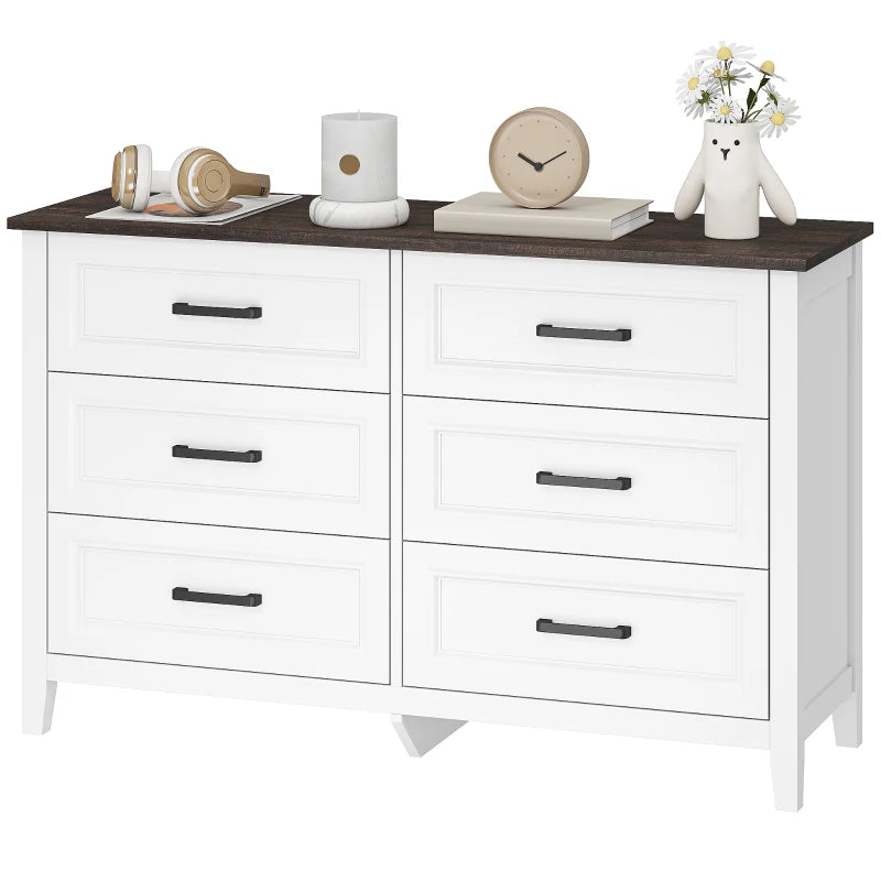 HOMCOM Wide 6 Drawer Dresser for Bedroom, Modern Storage Chest with Wood Top for Living Room, Closet & Entryway