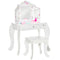 Qaba Girls Vanity Set Stool Dressing Table Tri-Fold Mirror Drawer Star Heart Design Makeup Desk White
