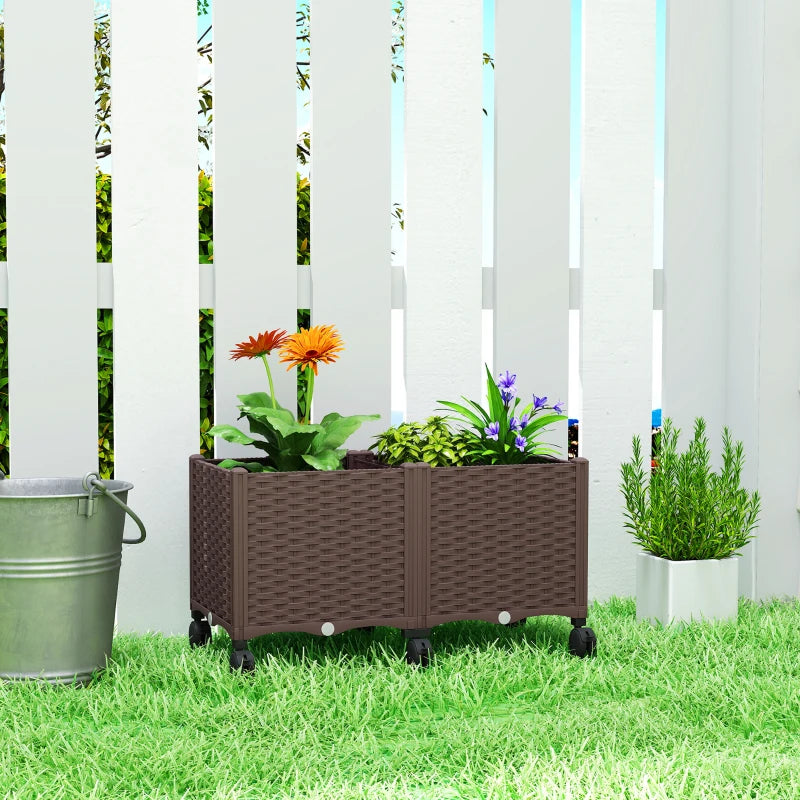 Plastic Raised Garden Bed, Indoor Outdoor Self Watering Planter Box with Drainage Holes and Plugs for Flowers