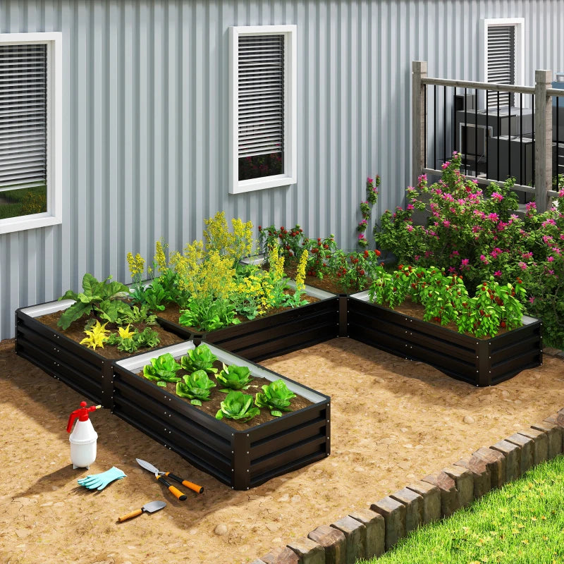 Steel Raised Garden Bed, Set of 5 Large Box Planters for Outdoor Plants Vegetables Flowers Herbs, 8x8x1ft, Black